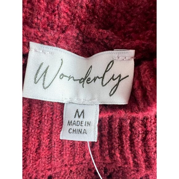 Wonderly Women's Long Sleeve Pointelle Mock Neck Tunic Sweater Red Size M - NWT - Picture 4 of 11